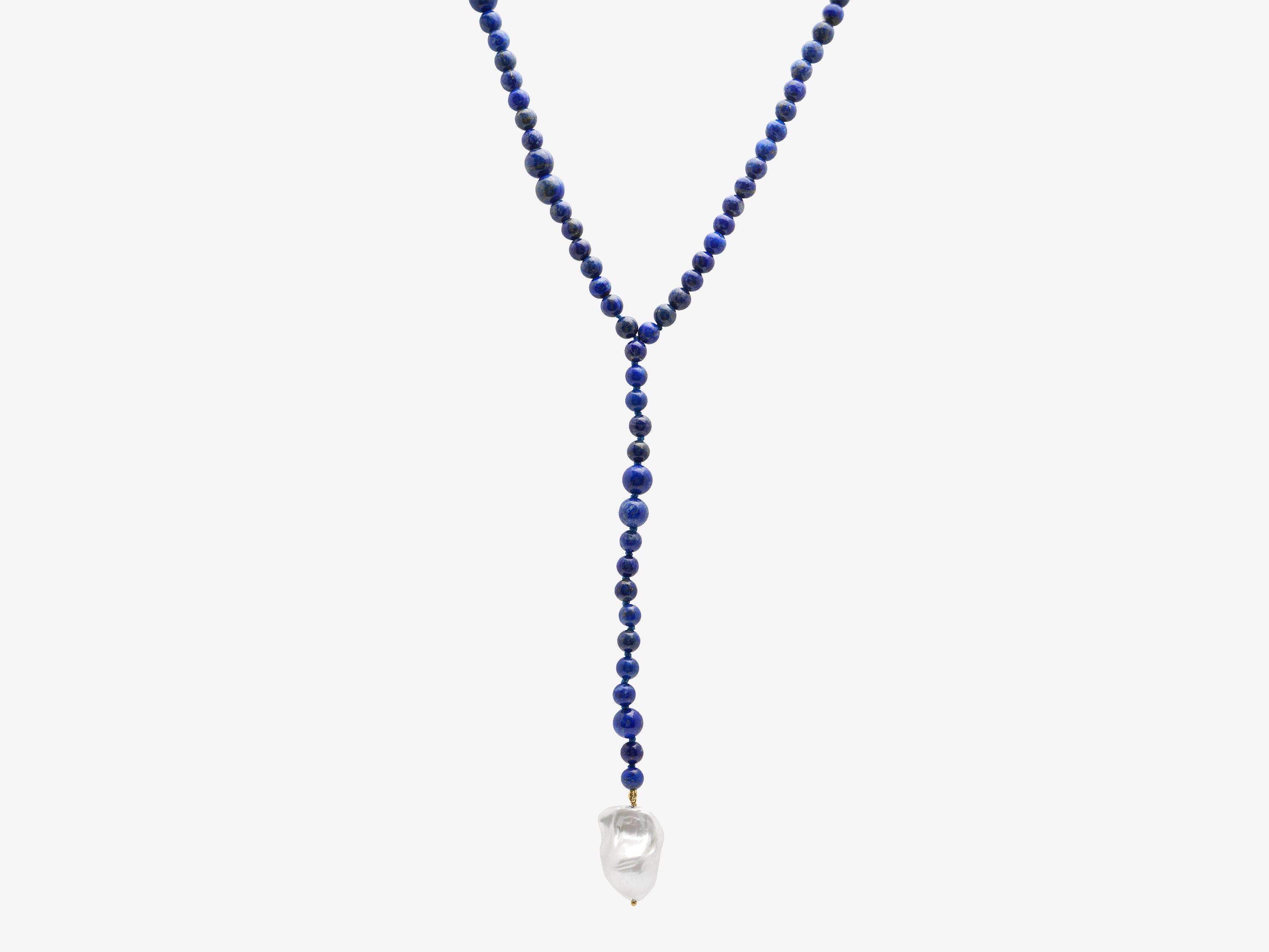 Cap Ferret 14k Gold Lapis and Baroque Pearl Y necklace