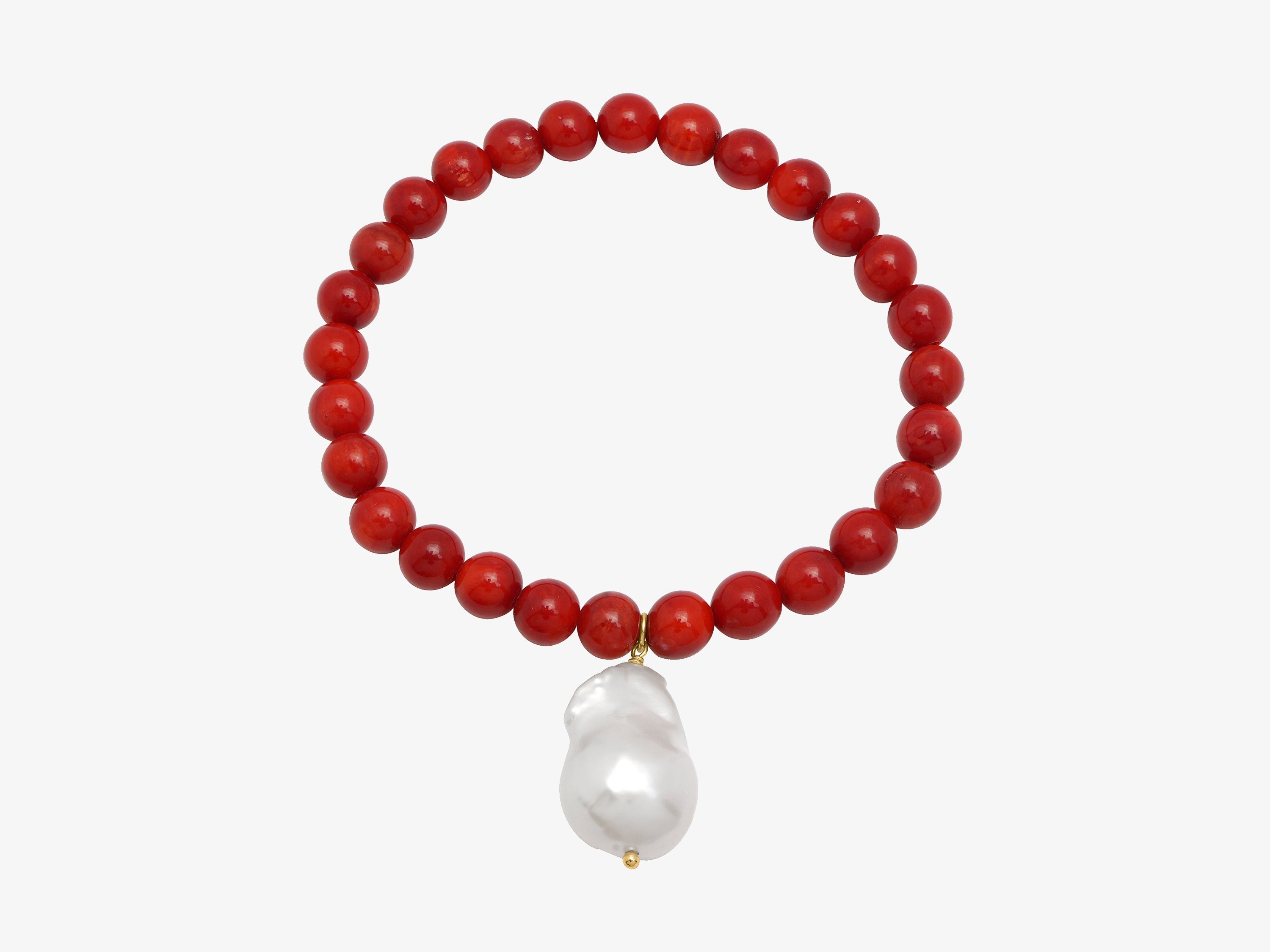 Cap Ferret Dyed Red Sea Bamboo Coral and Hanging Baroque Pearl Bracelet